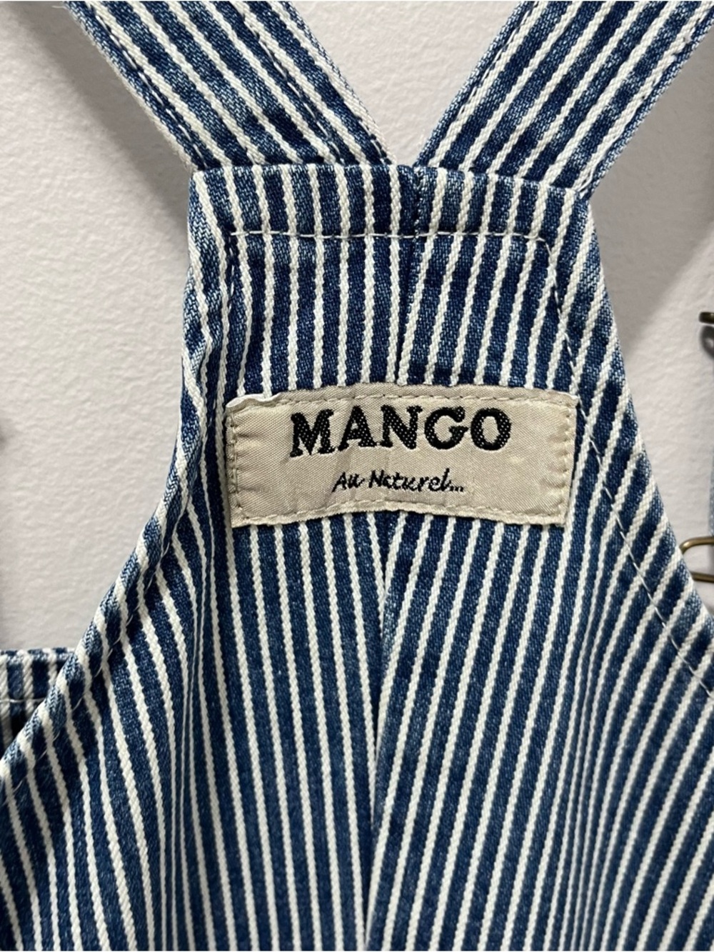 Vintage 90s MANGO Railroad Stripe Denim Pinafore Dress - Made in Canada - Size 7 - Picture 5 of 13